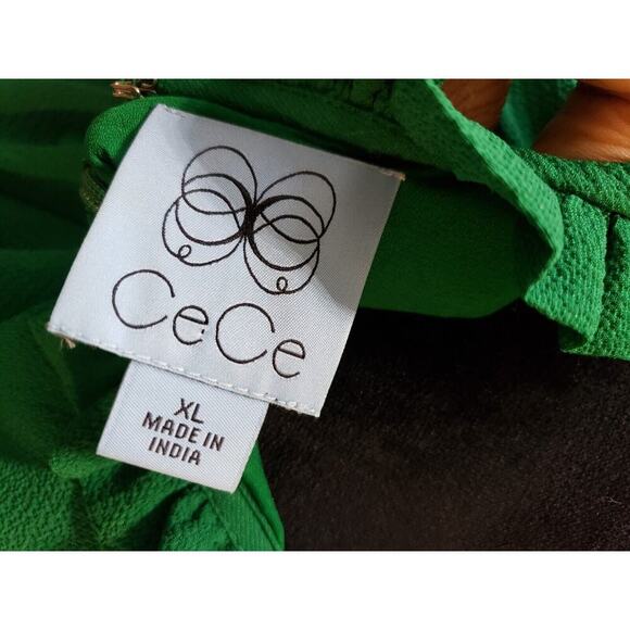 CeCe Womens Green Polyester Tie V Neck Short Sleeve Knee Length A Line Dress XL - Picture 7 of 14